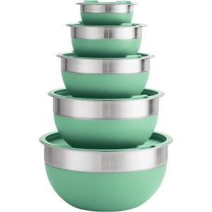 image:imageTramontina 10 Pc Covered Stainless Steel and Silicone Mixing Bowl Set Mint GreenMint Green