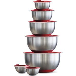 image:imageTramontina 14piece Stainless Steel Mixing Bowl Set with Red Lids 80202508DS