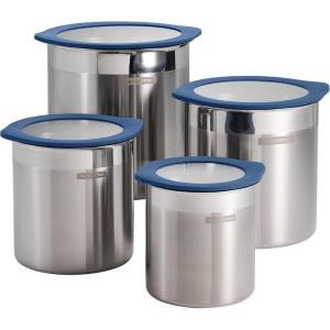 image:imageTramontina 4Piece Food Storage Containers with Silicone Lids Stainless Steel Reusable Canister Set Kitchen Pantry Organizer for Oats Flour Cereal Sugar Snacks BlueBlue