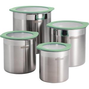 image:imageTramontina 4Piece Food Storage Containers with Silicone Lids Stainless Steel Reusable Canister Set Kitchen Pantry Organizer for Oats Flour Cereal Sugar Snacks BlueMint Green