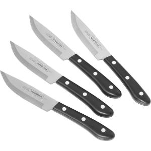 image:imageTramontina Porterhouse 4Piece Steak Knives 5Inch Stainless Steel HighCarbon Serrated Blade Kitchen Knife Set with Hardwood Block FullTang DishwasherSafe4Piece