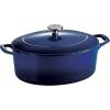 image:imageTramontina Bestow Enameled Cast Iron Dutch Oven Pot with Lid Round 55quart Smoke Gold KnobBlue