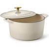 image:imageTramontina Bestow Enameled Cast Iron Dutch Oven Pot with Lid Round 55quart Smoke Gold KnobLatte