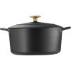 image:imageTramontina Bestow Enameled Cast Iron Dutch Oven Pot with Lid Round 55quart Smoke Gold KnobMatte Black