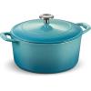 image:imageTramontina Bestow Enameled Cast Iron Dutch Oven Pot with Lid Round 55quart Smoke Gold KnobMedium Blue