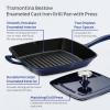 image:imageTramontina Bestow Enameled Cast Iron Grill Pan with Press 11inch Latte with Gold KnobBlue