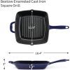 image:imageTramontina Bestow Enameled Cast Iron Grill Pan with Press 11inch Latte with Gold KnobBlue