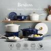 image:imageTramontina Bestow Enameled Cast Iron Grill Pan with Press 11inch Latte with Gold KnobBlue