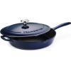 image:imageTramontina Bestow Enameled Cast Iron Grill Pan with Press 11inch Latte with Gold KnobBlue