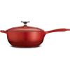 image:imageTramontina Bestow Enameled Cast Iron Saucier Pan with Lid 3quart Latte with Gold KnobRed