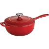 image:imageTramontina Bestow Enameled Cast Iron Saucier Pan with Lid 3quart Latte with Gold KnobRed