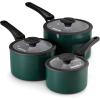 image:imageTramontina Ceramic Non Stick 6Piece Nesting Sauce Pan Set with Lids  Stackable Nonstick Cookware Set Dishwasher and Oven Safe WhiteTeal Ceramic