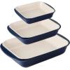 image:imageTramontina Mae 3Piece Ceramic Porcelain Baking Pans Set Non Stick Casserole Dishes for Oven Rectangular Bakeware for Lasagna Cakes and Loafs BlackCobalt