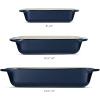 image:imageTramontina Mae 3Piece Ceramic Porcelain Baking Pans Set Non Stick Casserole Dishes for Oven Rectangular Bakeware for Lasagna Cakes and Loafs BlackCobalt