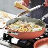 image:imageTramontina Vue AllinOne Plus Pan Set 5Quart Ceramic Non Stick Cooking Pan with Glass Lid Steamer Insert Beechwood Utensils Splatter Screen Pot Holder GreenOrange