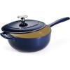 image:imageTramontina Bestow Enameled Cast Iron Saucier Pan with Lid 3quart Latte with Gold KnobBlue
