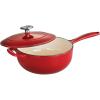 image:imageTramontina Bestow Enameled Cast Iron Saucier Pan with Lid 3quart Latte with Gold KnobRed