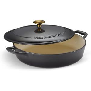 image:imageTramontina Bestow Enameled Cast Iron Dutch Oven Pot with Lid Round 55quart Smoke Gold KnobSmoke