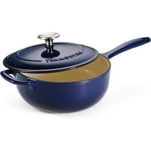 image:imageTramontina Bestow Enameled Cast Iron Saucier Pan with Lid 3quart Latte with Gold KnobBlue