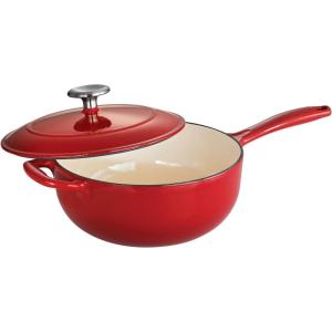 image:imageTramontina Bestow Enameled Cast Iron Saucier Pan with Lid 3quart Latte with Gold KnobRed