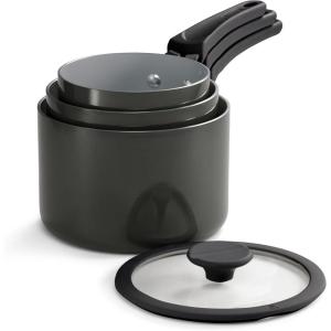 image:imageTramontina Ceramic Non Stick 6Piece Nesting Sauce Pan Set with Lids  Stackable Nonstick Cookware Set Dishwasher and Oven Safe WhiteDark Gray Ceramic