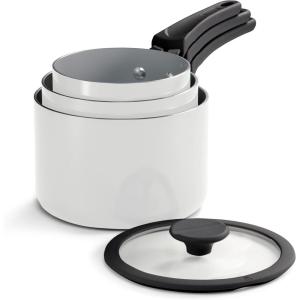 image:imageTramontina Ceramic Non Stick 6Piece Nesting Sauce Pan Set with Lids  Stackable Nonstick Cookware Set Dishwasher and Oven Safe WhiteWhite Ceramic