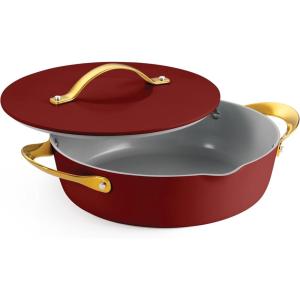 image:imageTramontina Fiora 425Quart Multipurpose Ceramic Non Stick Cooking Pan with Lid WhiteMerlot