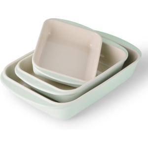 image:imageTramontina Mae 3Piece Ceramic Porcelain Baking Pans Set Non Stick Casserole Dishes for Oven Rectangular Bakeware for Lasagna Cakes and Loafs BlackMint