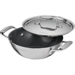 image:imageTramontina Utsava TriPly Clad Stainless Steel 18Quart Kadai with Lid and Ceramic Non Stick Interior InductionReady Small Kadhai Pot for Indian CookingCeramic