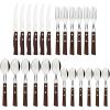 image:imageTramontina Cutlery Set with Steak Knives 24 Piece Sharp Knife Forks Teaspoons Tablespoons with Wooden Handles Camping Kitchen Rustic 22299050