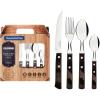 image:imageTramontina Cutlery Set with Steak Knives 24 Piece Sharp Knife Forks Teaspoons Tablespoons with Wooden Handles Camping Kitchen Rustic Dishwasher Safe 21199905