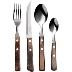 image:imageTramontina 24 Piece Silverware Set  Dark brown handle utensils set