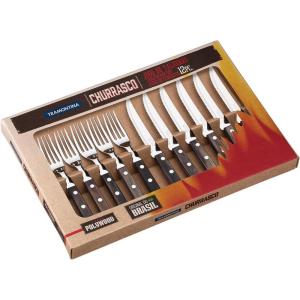 image:imageTramontina Cutlery Set with Steak Knives 12 Piece Sharp Knife and Fork Set with Wooden Handles Camping Kitchen Rustic Dishwasher Safe 29899199Brown