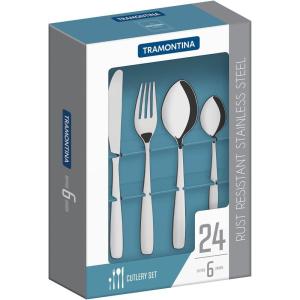image:imageTramontina Cutlery Set with Steak Knives 12 Piece Sharp Knife and Fork Set with Wooden Handles Camping Kitchen Rustic Dishwasher Safe 29899199Silver 