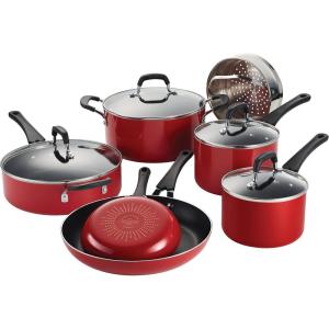 image:imageTramontina 11Piece Non Stick Cookware Set with Lids Aluminum Nonstick Pots and Pans Kitchen Set RedRed