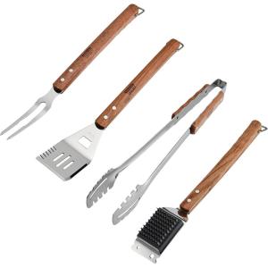 image:imageTramontina Barbecue Tool Set 4Piece Churrasco Line  Spatula Tongs Grill Brush Carving Fork  Stainless Steel amp Wood Handle  Gas Charcoal Electric Grills