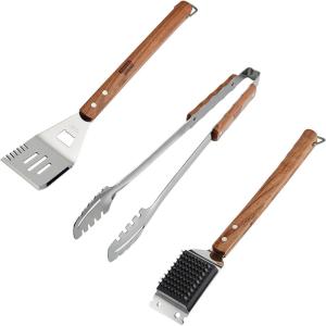 image:imageTramontina Churrasco 186Inch Stainless Steel Grill Cleaner Brush with Wood Handle and Pointed Bristles for Outdoor Grills BBQ Accessories2 PK Utensils Set Spatula  Meat Tongs
