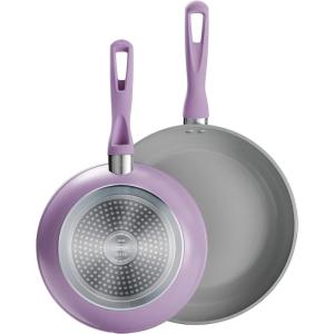 image:imageTramontina Solara 10 amp 12Inch Ceramic Non Stick Frying Pan Set HeavyGauge Aluminum Skillet with Nonstick Coating Dishwasher and Oven Safe Red 2PackPurple