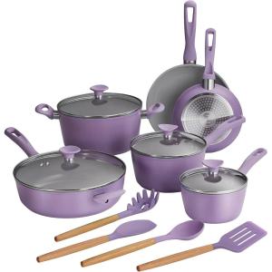 image:imageTramontina Solara 14Piece Ceramic Non Stick Cookware Set with Lids HeavyGauge Aluminum Pots and Pans Kitchen Set with Nonstick Coating Dishwasher and Oven Safe Purple