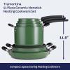 image:imageTramontina Ceramic Non Stick 6Piece Nesting Sauce Pan Set with Lids  Stackable Nonstick Cookware Set Dishwasher and Oven Safe Dark GrayGreen Ceramic