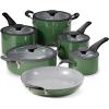 image:imageTramontina Ceramic Non Stick 6Piece Nesting Sauce Pan Set with Lids  Stackable Nonstick Cookware Set Dishwasher and Oven Safe Dark GrayGreen Ceramic
