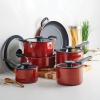 image:imageTramontina Ceramic Non Stick 6Piece Nesting Sauce Pan Set with Lids  Stackable Nonstick Cookware Set Dishwasher and Oven Safe Dark GrayRed