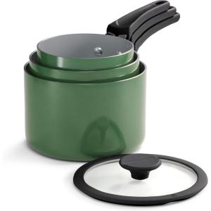 image:imageTramontina Ceramic Non Stick 6Piece Nesting Sauce Pan Set with Lids  Stackable Nonstick Cookware Set Dishwasher and Oven Safe Dark GrayGreen Ceramic
