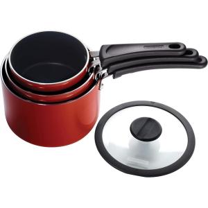 image:imageTramontina Ceramic Non Stick 6Piece Nesting Sauce Pan Set with Lids  Stackable Nonstick Cookware Set Dishwasher and Oven Safe Dark GrayRed
