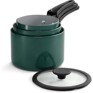 image:imageTramontina Ceramic Non Stick 6Piece Nesting Sauce Pan Set with Lids  Stackable Nonstick Cookware Set Dishwasher and Oven Safe Dark GrayTeal Ceramic