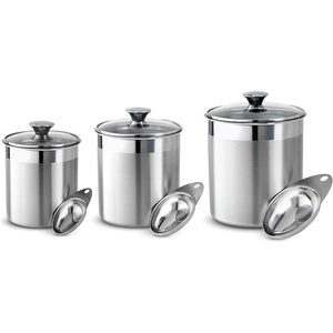 image:imageTramontina 6Piece Food Storage Containers with Lids and Measuring Scoops Stainless Steel Reusable Canister Set Kitchen Pantry Organizer for Oats Flour Cereal Sugar Snacks and more