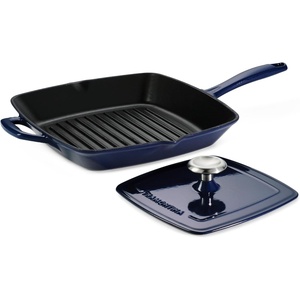 image:imageTramontina Bestow Enameled Cast Iron Skillet with Lid 12inch Frying Pan Cactus with Gold KnobBlue