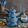image:imageTramontina Solara 14Piece Ceramic Non Stick Cookware Set with Lids HeavyGauge Aluminum Pots and Pans Kitchen Set with Nonstick Coating Dishwasher and Oven Safe TealBlue
