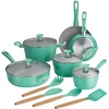 image:imageTramontina Solara 14Piece Ceramic Non Stick Cookware Set with Lids HeavyGauge Aluminum Pots and Pans Kitchen Set with Nonstick Coating Dishwasher and Oven Safe TealTeal