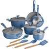 image:imageTramontina Solara 14Piece Ceramic Non Stick Cookware Set with Lids HeavyGauge Aluminum Pots and Pans Kitchen Set with Nonstick Coating Dishwasher and Oven Safe TealBlue